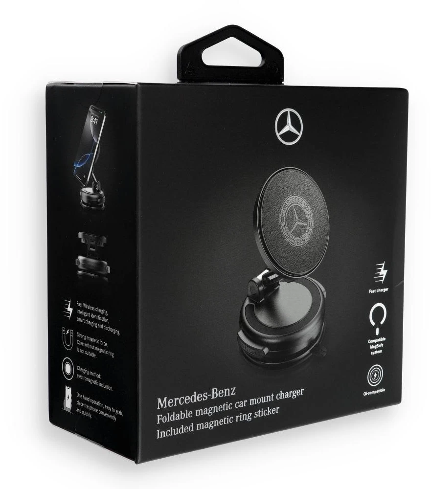 Mercedes sulankstomas magnetinis automobilinis laikiklis su belaidžiu įkrovimu, juodas