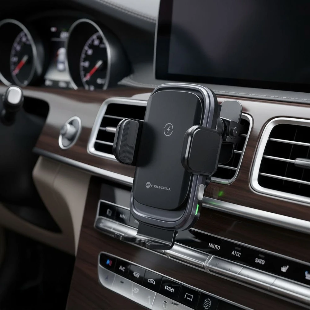 Belaidis automobilio telefono laikiklis Forcell F-Grip Grand F-24 15W oro išleidimo angos sidabrinis
