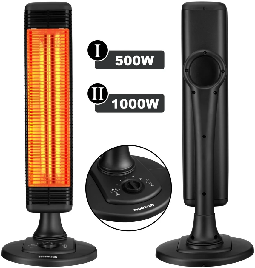 Infraraudonųjų spindulių terasos šildytuvas horizontaliai ir vertikaliai svyruojantis 1000W Bauerkraft