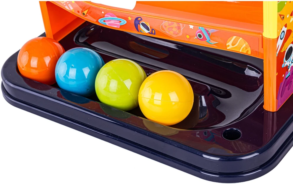 Interaktyvus žaislas su kamuoliukų trasa ir plaktuku