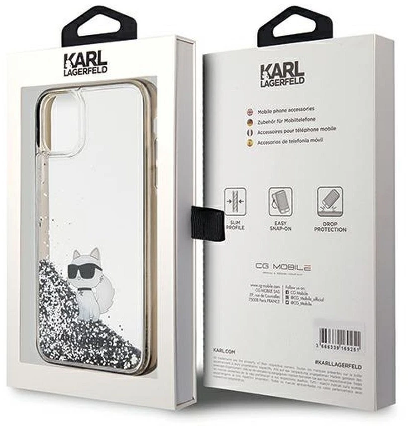 Apple iPhone 11 / XR Karl Lagerfeld dėklas Liquid Glitter Choupette (KLHCN61LKCNSK) skaidrus