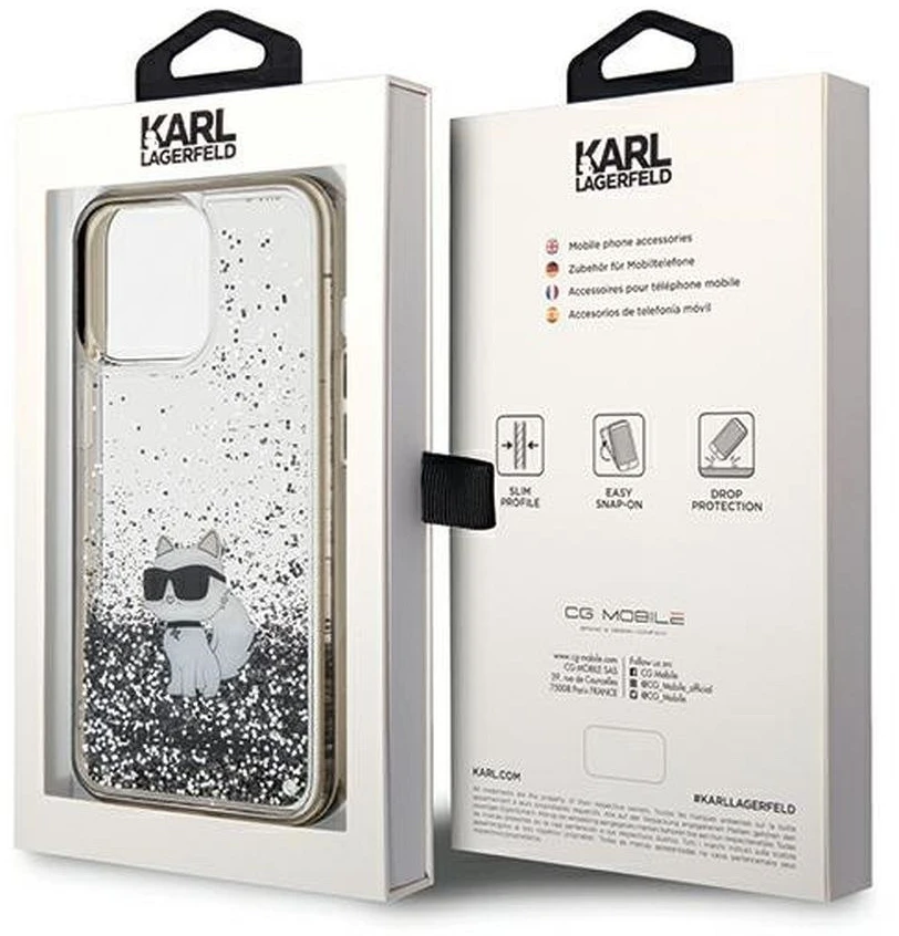Karl Lagerfeld KLHCP13LLKCNSK iPhone 13 Pro / 13 6.1″ skaidrus kietas dėklas Liquid Glitter Choupette