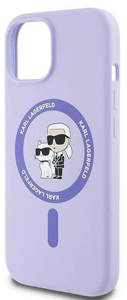 Karl Lagerfeld KLHMP15SSCMKCRHU iPhone 15 6.1" violetinis kietas silikoninis dėklas su Karl&Choupette galvų žiedu