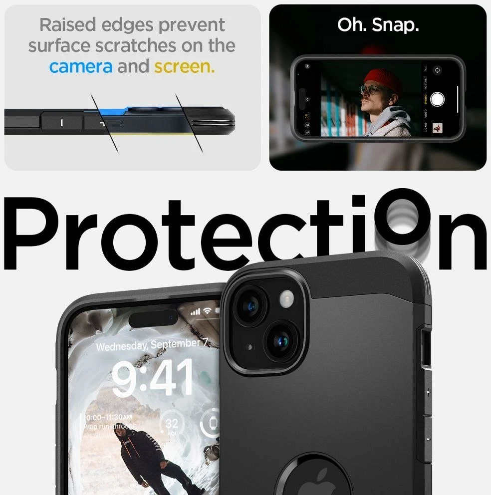 iPhone 15 Spigen Tough Armor Mag MagSafe telefono dėklas juodos spalvos