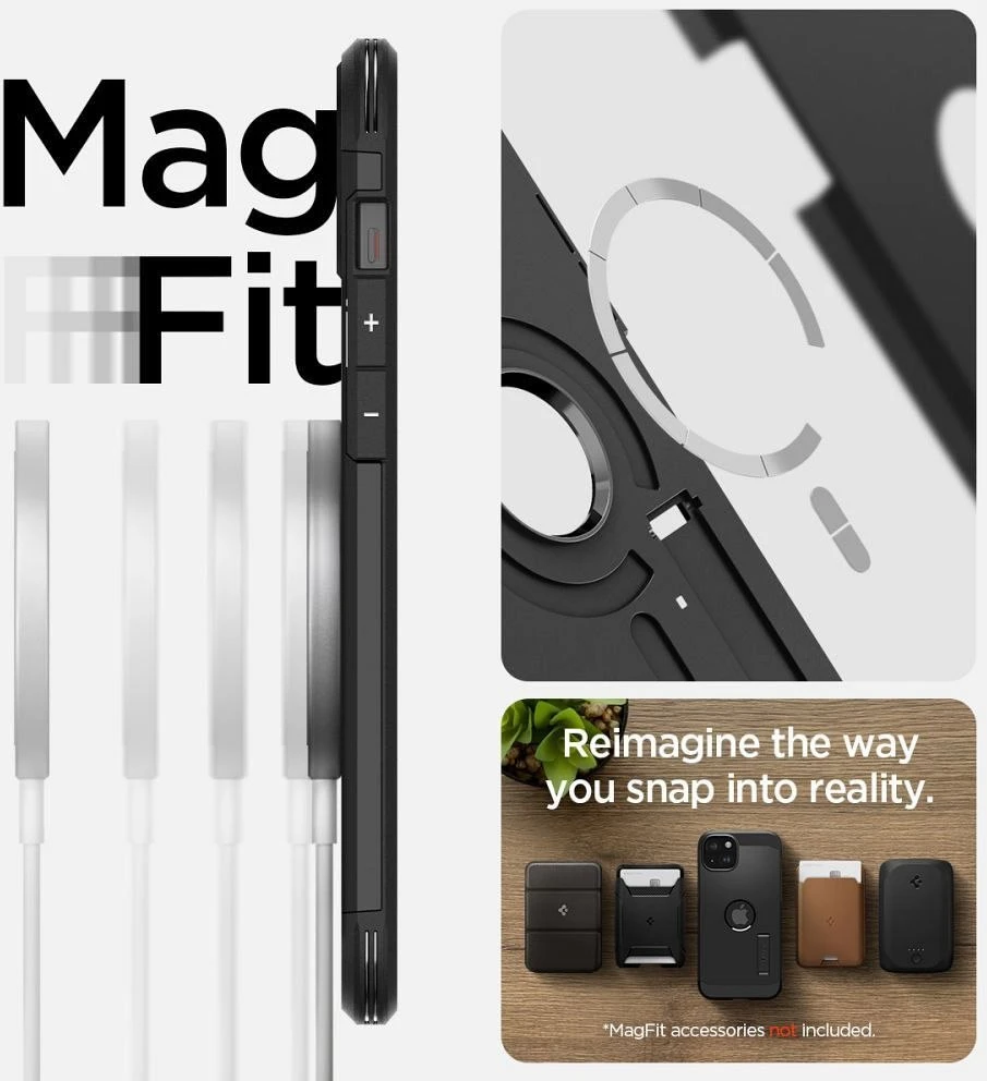 iPhone 15 Spigen Tough Armor Mag MagSafe telefono dėklas juodos spalvos
