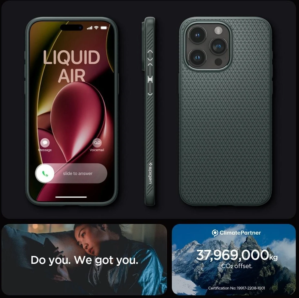 Spigen dėklas LIQUID AIR skirtas Apple iPhone 15 Pro Max abyss žalias