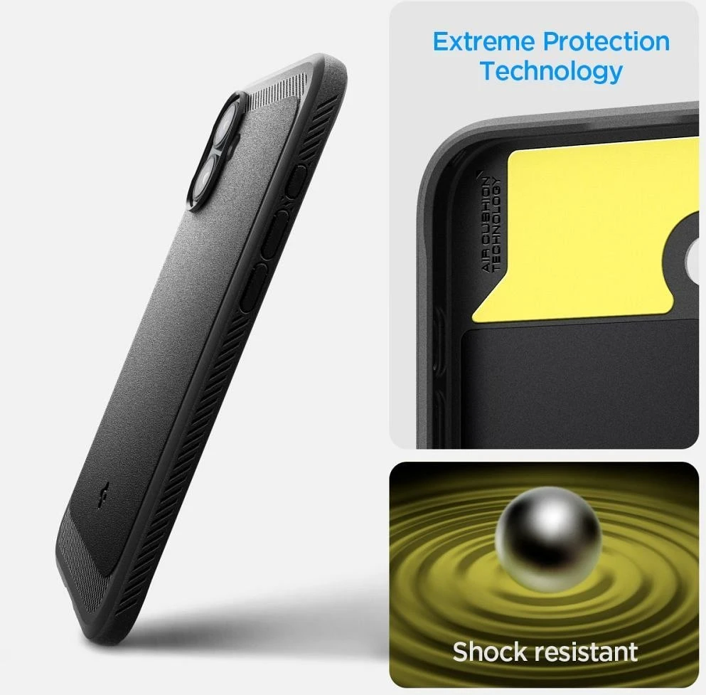 Spigen dėklas RUGGED ARMOR MAG compatible su MagSafe skirtas iPhone 16 matte juodos spalvos