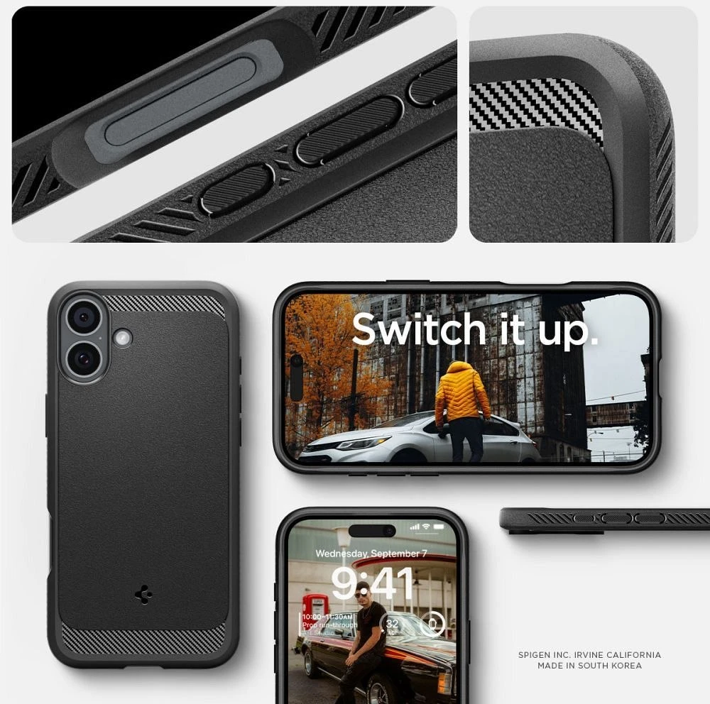 Spigen dėklas RUGGED ARMOR MAG compatible su MagSafe skirtas iPhone 16 matte juodos spalvos