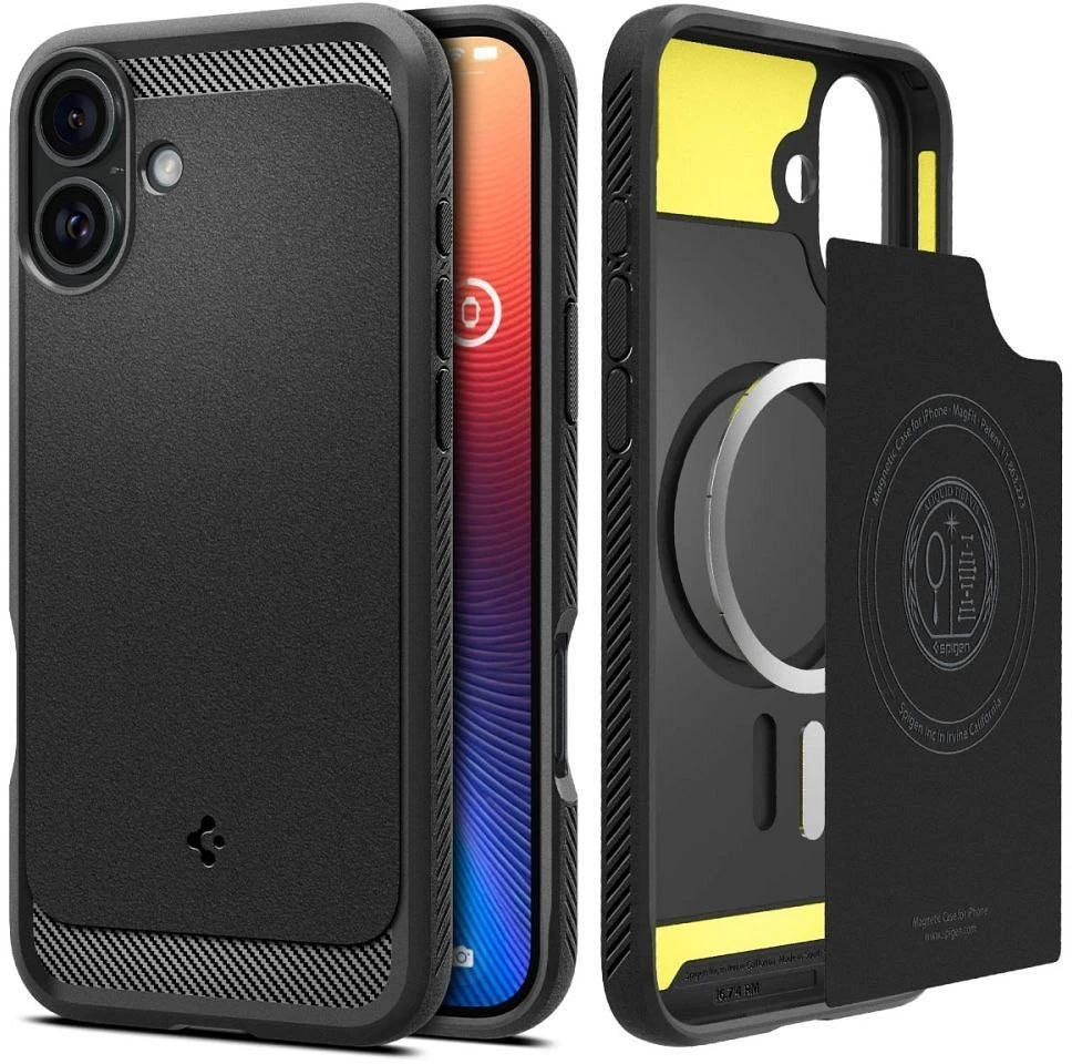 Spigen dėklas RUGGED ARMOR MAG compatible su MagSafe skirtas iPhone 16 matte juodos spalvos