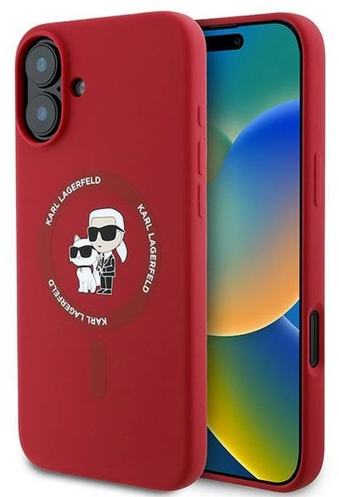 Karl Lagerfeld KLHMP16MSCMKCRHR iPhone 16 Plus 6,7″ raudonas kietas silikono dėklas Karl&Choupette Head