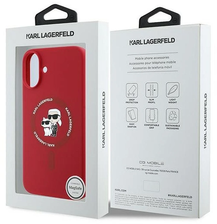 Karl Lagerfeld KLHMP16MSCMKCRHR iPhone 16 Plus 6,7″ raudonas kietas silikono dėklas Karl&Choupette Head