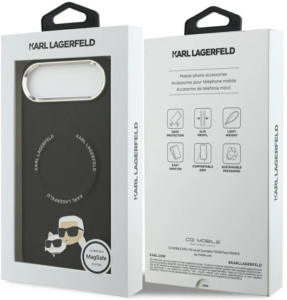 Karl Lagerfeld Karl & Choupette smeigtukų MagSafe dėklas, skirtas iPhone Air, juodas