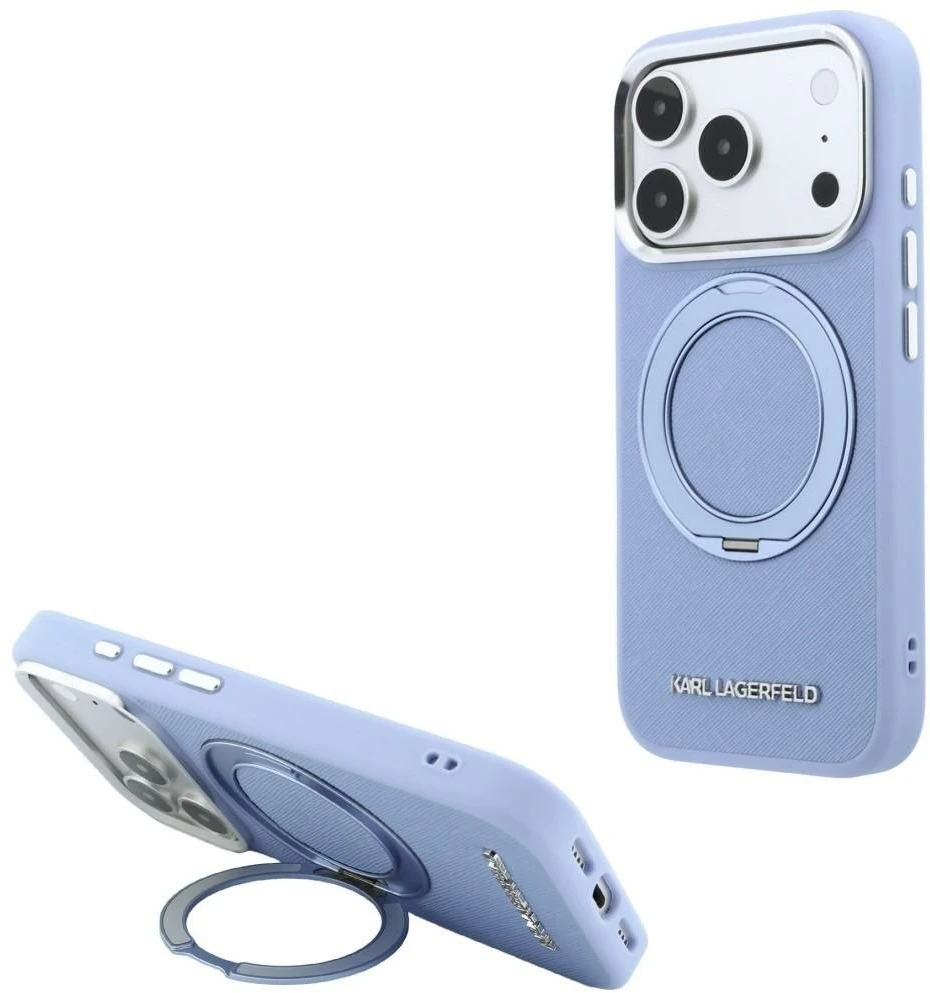 Karl Lagerfeld dėklas IPHONE 18 Pro Max/17 Pro Max suderinamas su MagSafe (Saffiano Classic Logo) šviesiai mėlynas