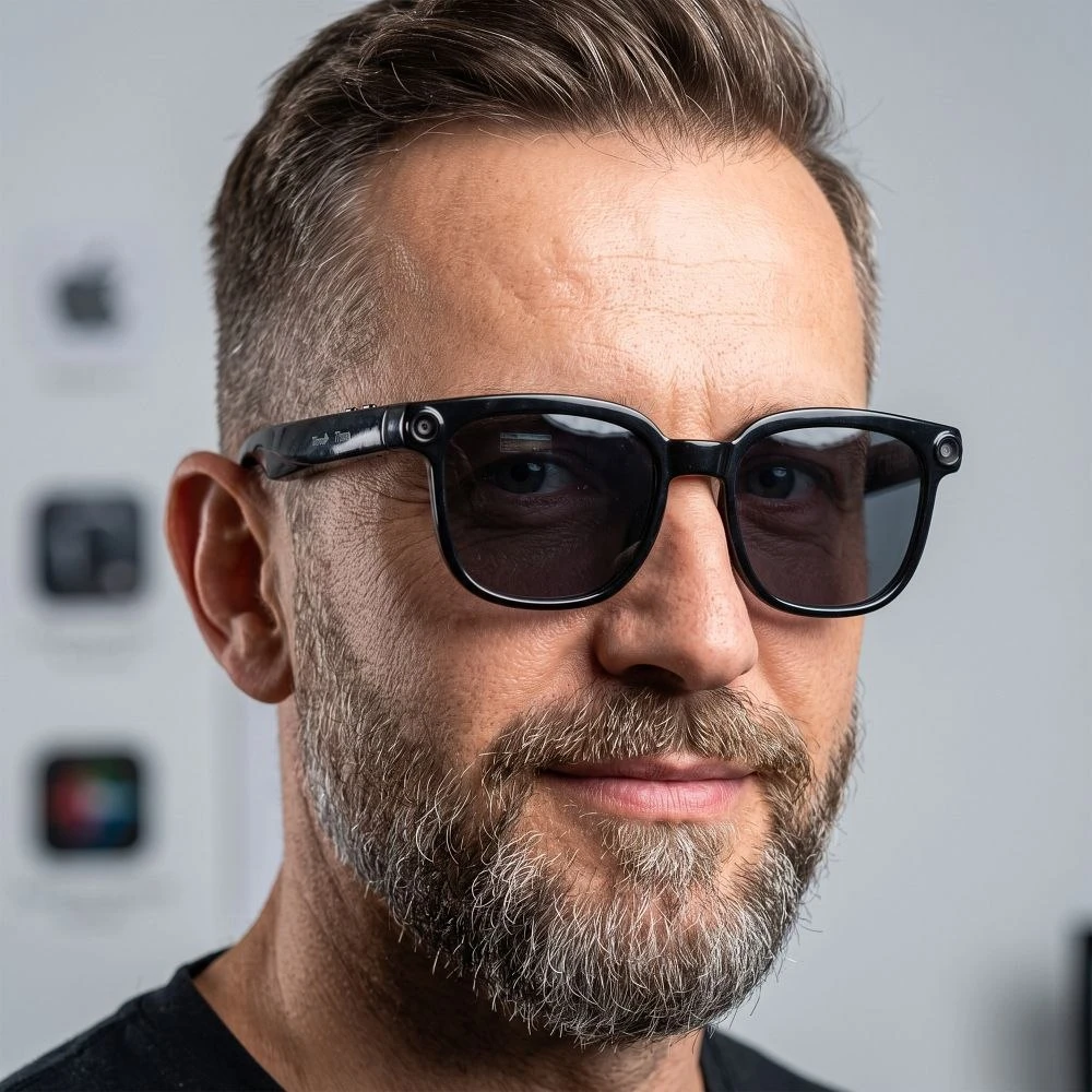 Išmanieji dirbtinio intelekto akiniai su muzika ir įrašymu, juodo stiklo, TITMO G-200, juodas