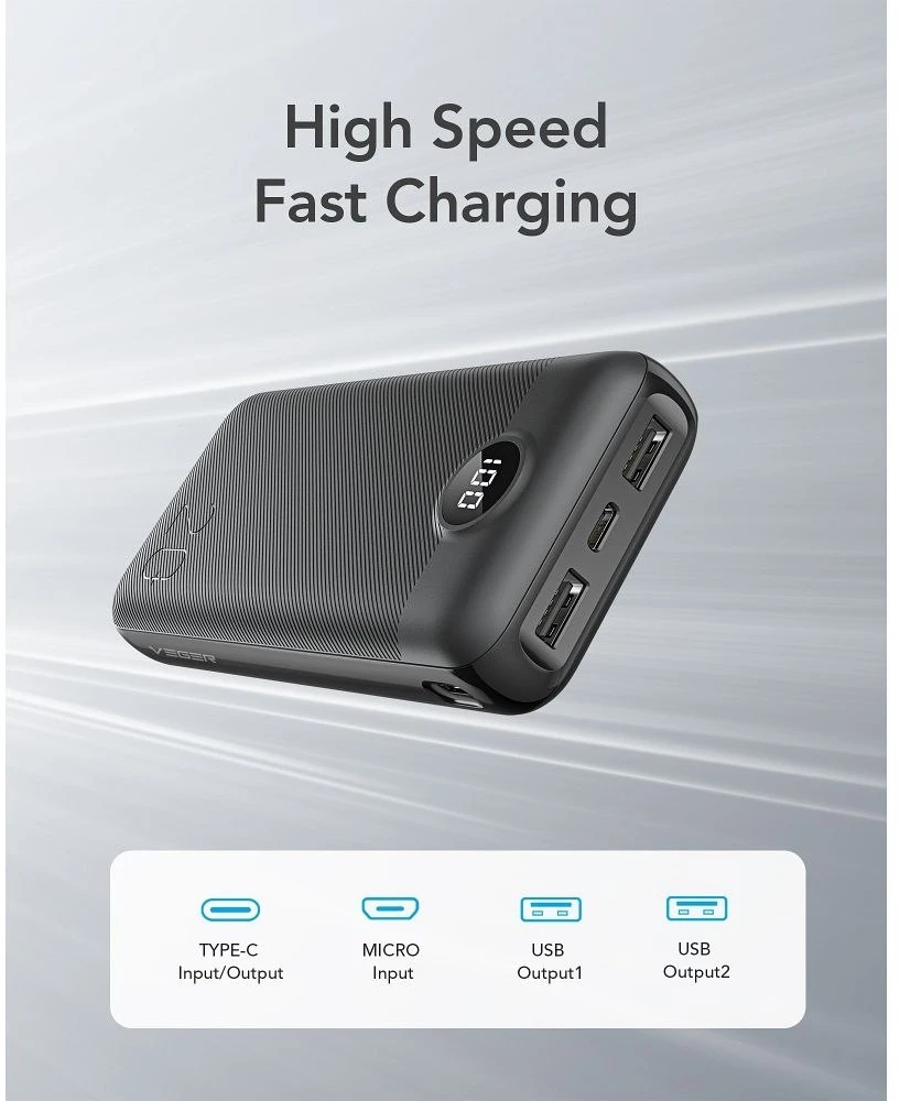 Powerbank Veger L20S (VP2039PD / W2039PD) PD QC3.0 2A 20W 20000 mAh baltas