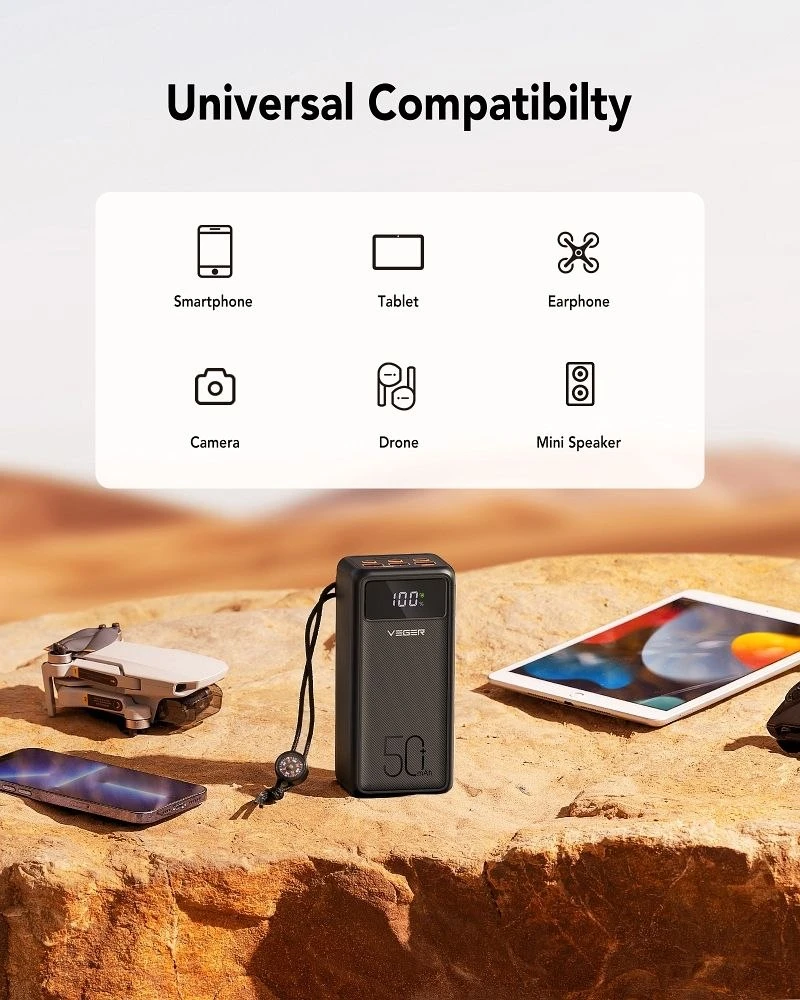 Powerbank Veger Tank Lite (W5001) PD QC3.0 5A 22,5W 50000 mAh juodas