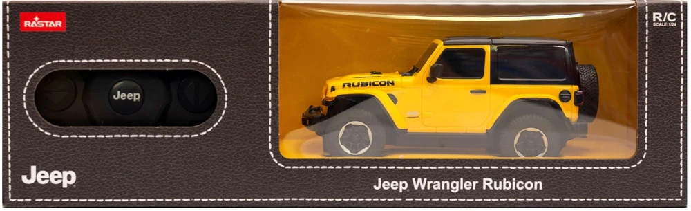 Jeep Wrangler JL mastelio 1:24 Rastar 79500 geltonas valdomas automobilis