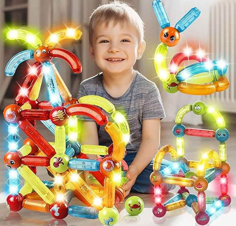 Jokomisiada Magnetinės kaladėlės 76 dalys Šviečiančios kaladėlės vaikams ZA5239