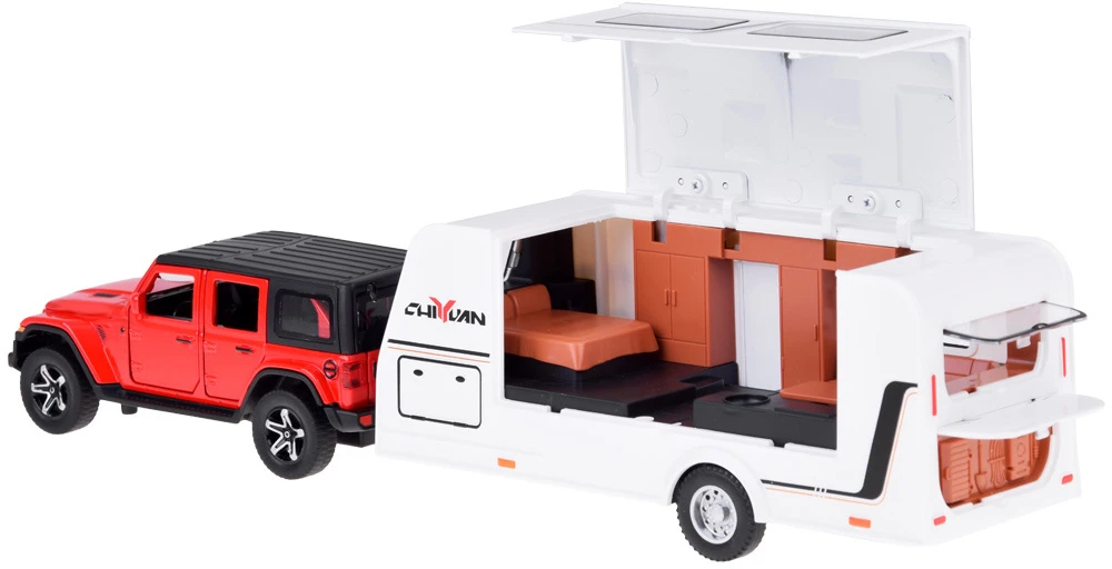 Jokomisiada Automobilis Jeep su kemperio priekaba bekelės transporto priemonės LED žibintai ZA5351 CZ