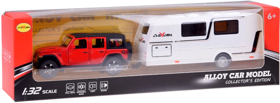 Jokomisiada Automobilis Jeep su kemperio priekaba bekelės transporto priemonės LED žibintai ZA5351 CZ