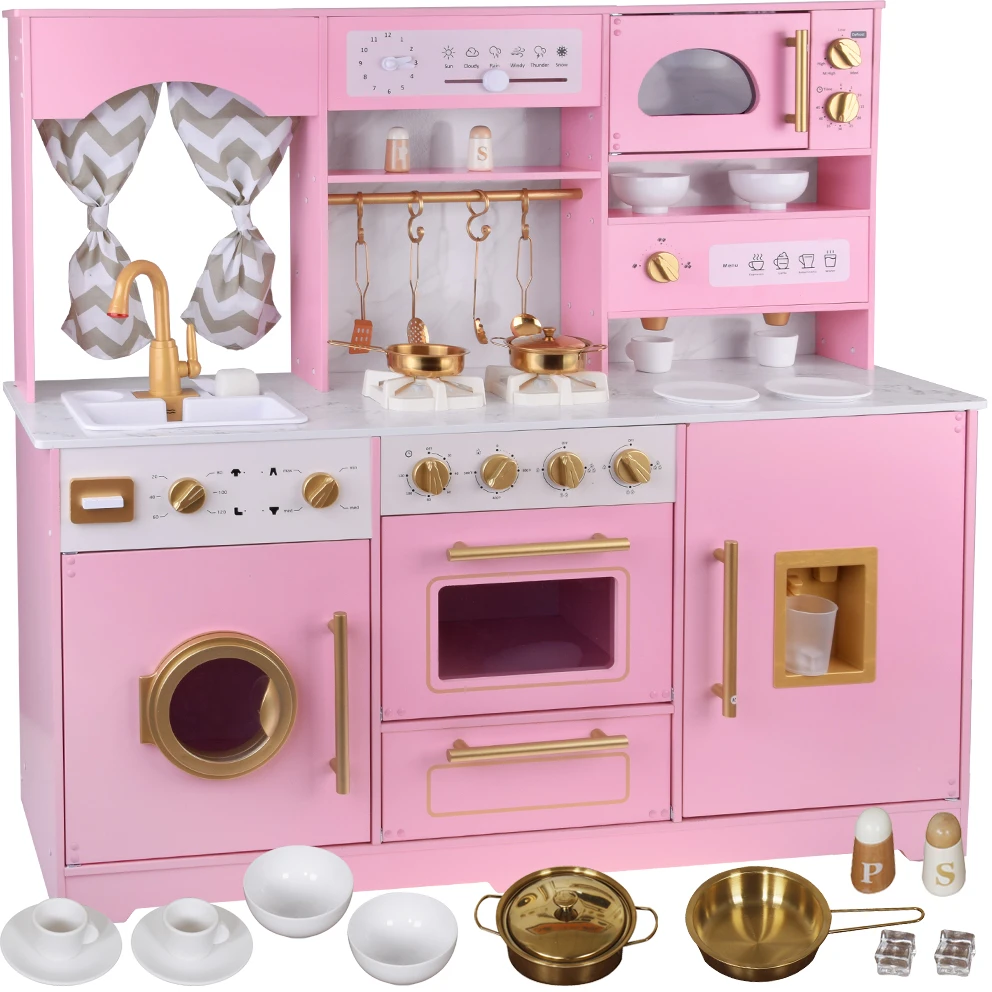 Jokomisiada Large interactive wooden kitchen with glamour auksinis accessories and ZA5933 kavos virimo aparatas