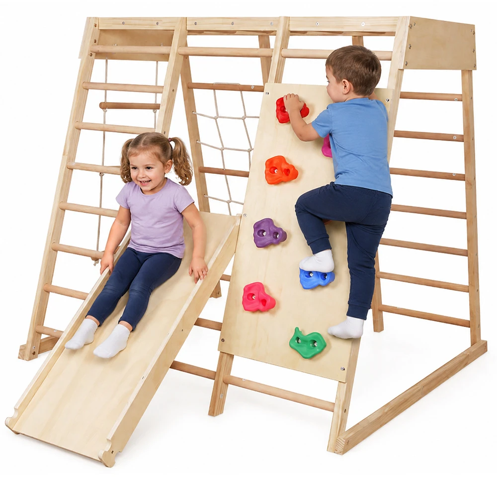 Jokomisiada Wooden playground HOME 6 in 1 Slide Ladders Wall SP0875