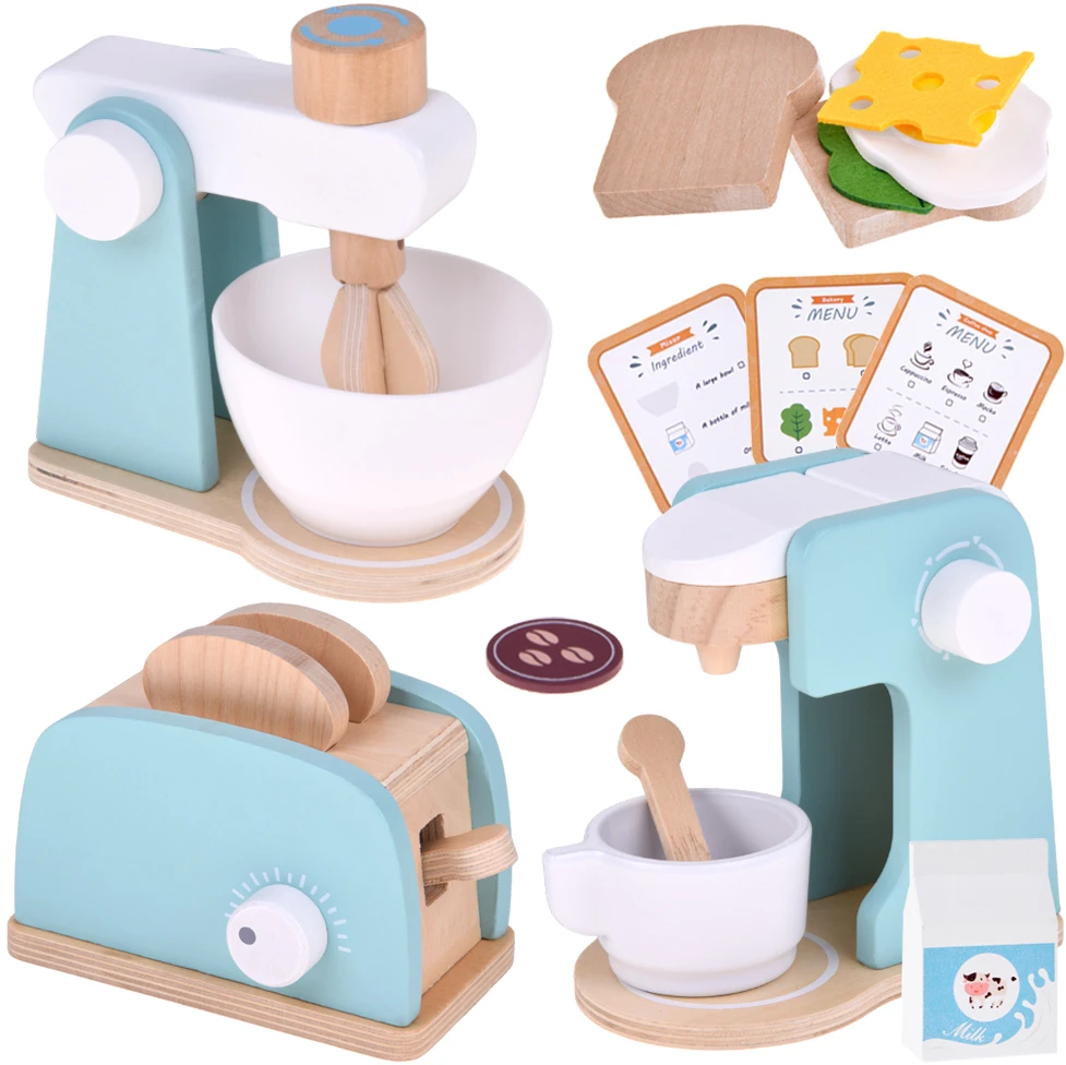 Jokomisiada Wooden set - toaster, kavos virimo aparatas, mixer + accessories Small household appliances ZA5929