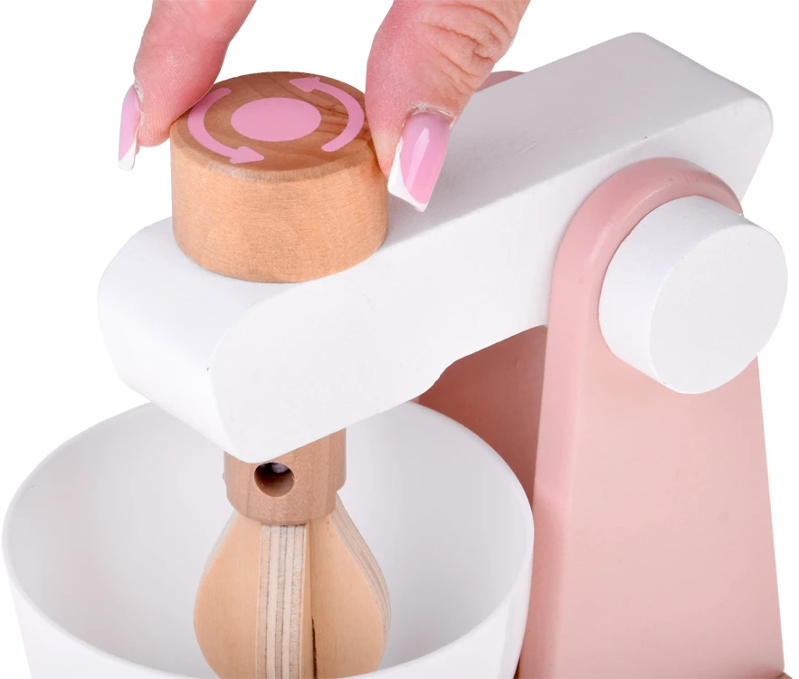 Jokomisiada Wooden Set Toaster Coffee Machine Mixer + Accessories – Small Pretend Play Appliances ZA5929