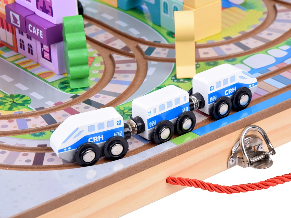 Jokomisiada Medinis traukinio rinkinys „Build a City“ + traukinio lagaminas 89 ZA5374