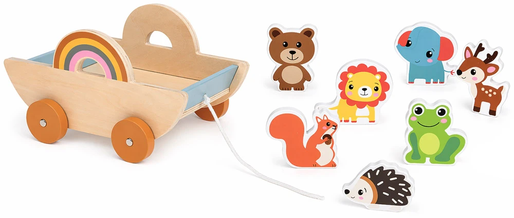 Jokomisiada Wooden cart with 7 animals to pull ZA6168