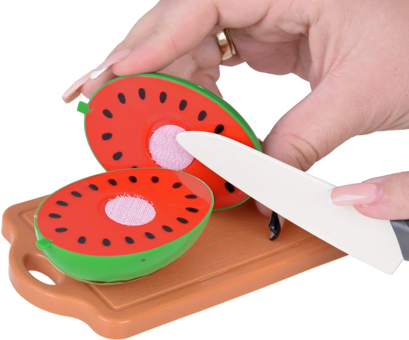 Jokomisiada Plastikinė vaisių pjaustymo lenta + peilis virtuvės žaidimų rinkinys ZA5248