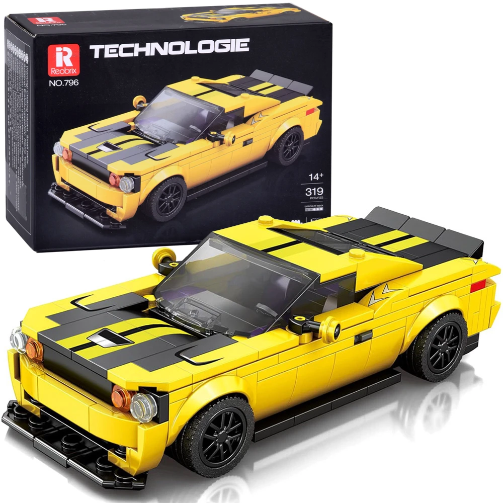 Dėlionė Jokomisiada Techniniai kaladėlės 319 detalių + lipdukai Geltona Sports Car ZA5260