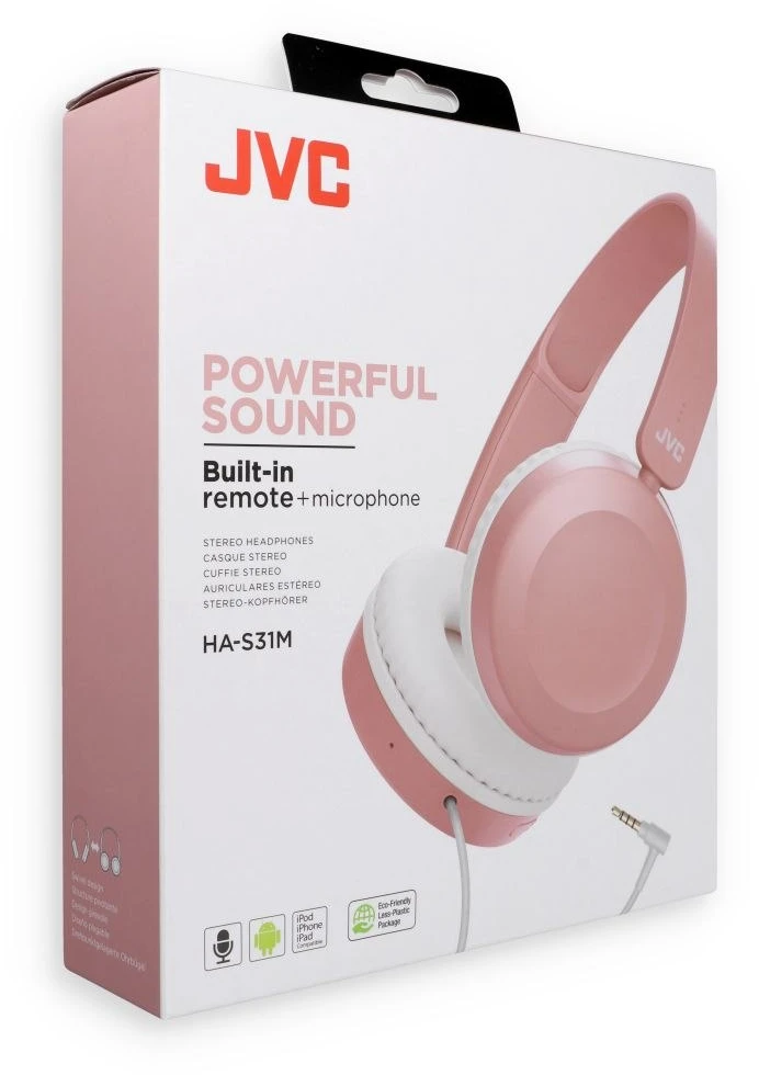 JVC, HA-S31MP-EX, ružavos sp. dinaminės ausinės, mikrofonas