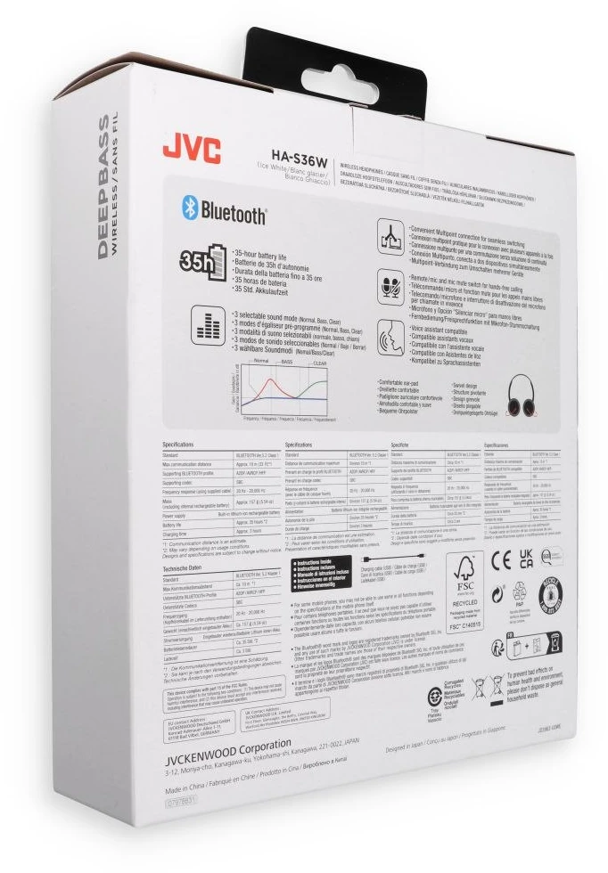 JVC, HA-S36W-WU, baltos sp. dinaminės ausinės, mikrofonas