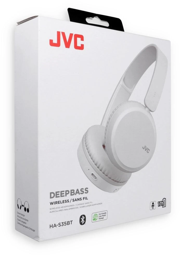 Belaidės Ausinės su mikrofonu JVC HA-S35BT-WU "Bass boost", iki 17 val, baltos