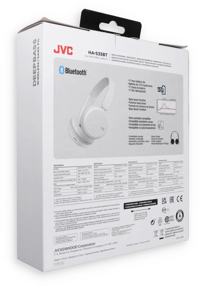 Belaidės Ausinės su mikrofonu JVC HA-S35BT-WU "Bass boost", iki 17 val, baltos