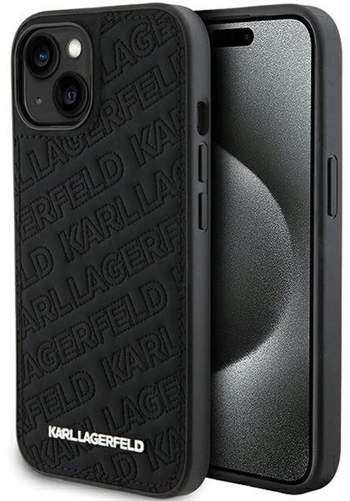 Karl Lagerfeld KLHCP15SPQKPMK iPhone 15/ 14 / 13 6.1″ juodos spalvos kietas dėklas Quilted K Pattern