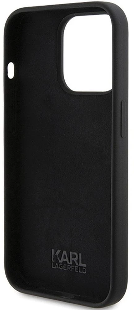 Karl Lagerfeld KLHCP15LSKSBMCK iPhone 15 Pro 6.1″ juodos spalvos kietas dėklas Silicone Karl Script