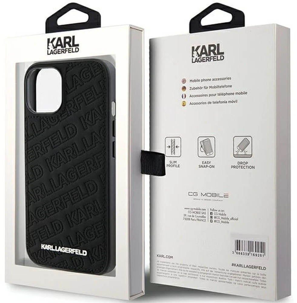 Karl Lagerfeld KLHCP15SPQKPMK iPhone 15/ 14 / 13 6.1″ juodos spalvos kietas dėklas Quilted K Pattern