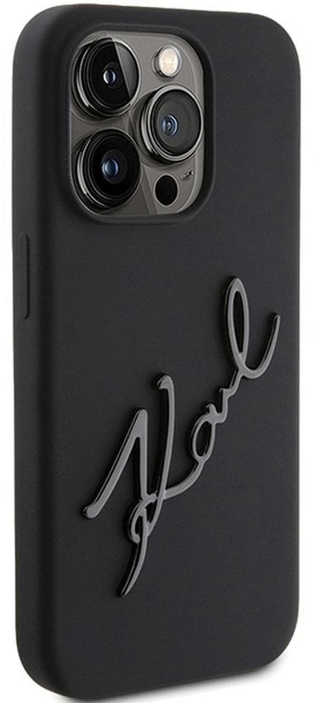 Karl Lagerfeld KLHCP15LSKSBMCK iPhone 15 Pro 6.1″ juodos spalvos kietas dėklas Silicone Karl Script