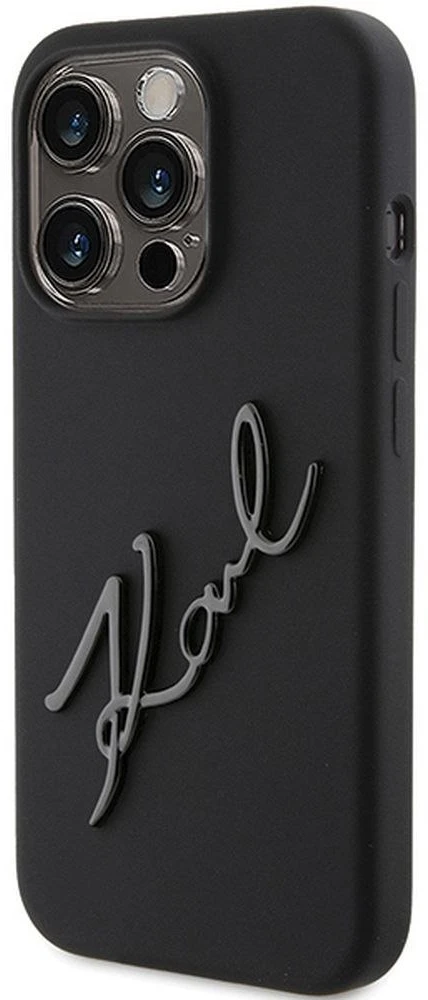 Karl Lagerfeld KLHCP15LSKSBMCK iPhone 15 Pro 6.1″ juodos spalvos kietas dėklas Silicone Karl Script