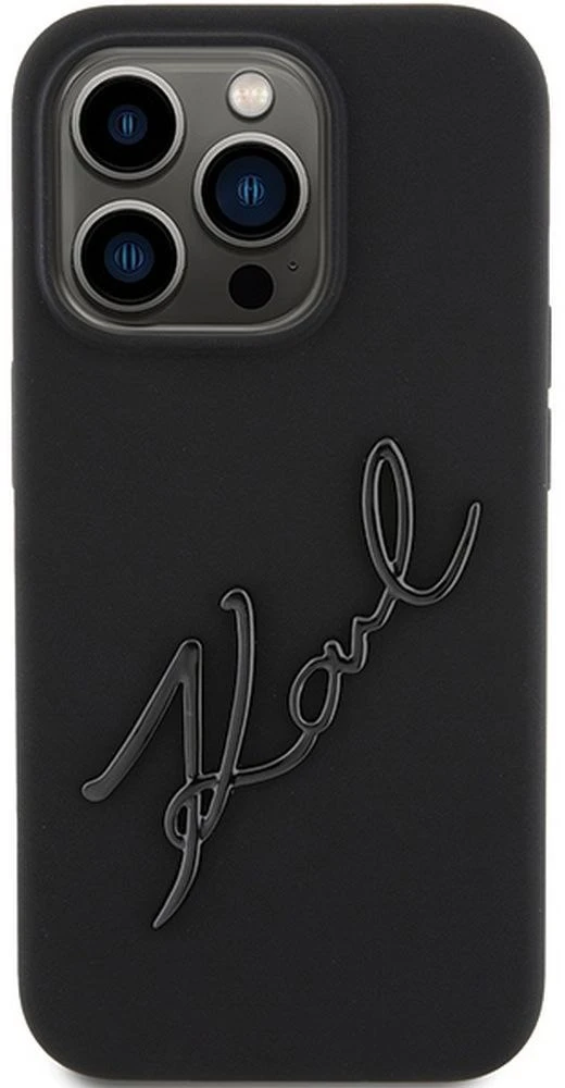 Karl Lagerfeld KLHCP15LSKSBMCK iPhone 15 Pro 6.1″ juodos spalvos kietas dėklas Silicone Karl Script
