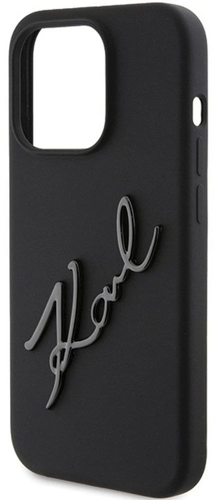Karl Lagerfeld KLHCP15LSKSBMCK iPhone 15 Pro 6.1″ juodos spalvos kietas dėklas Silicone Karl Script