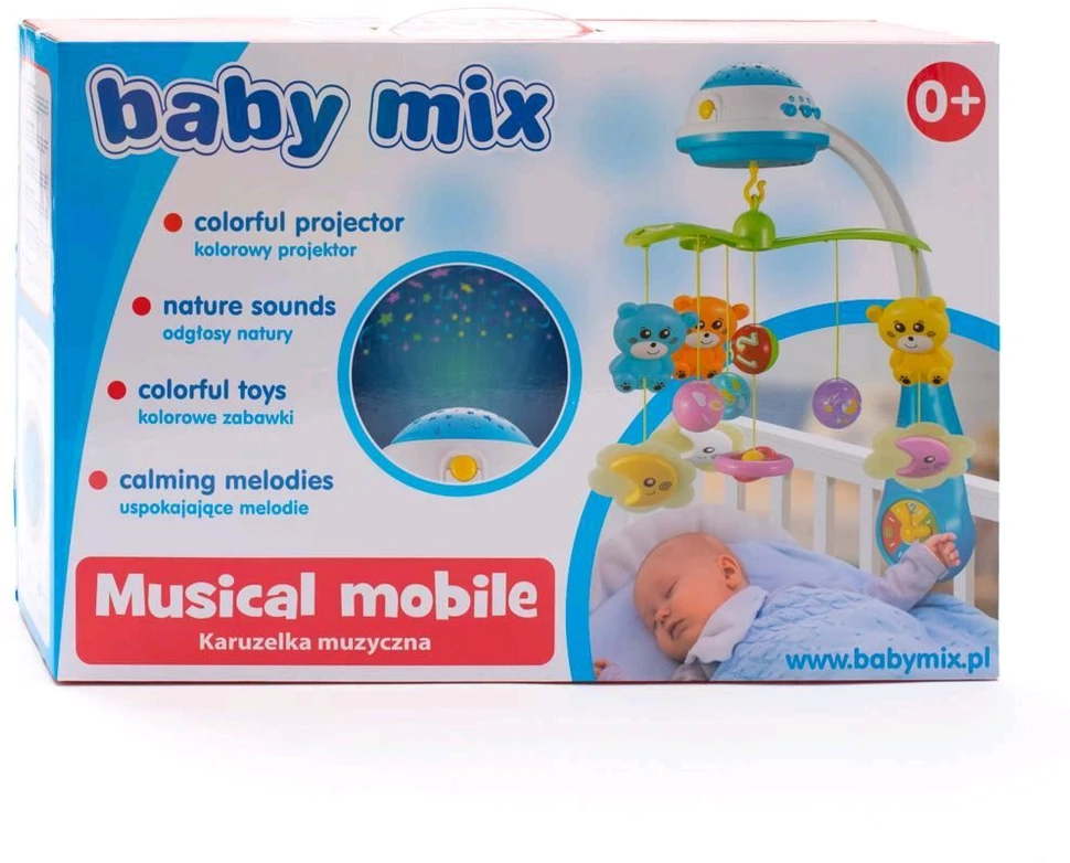 Karuselė su šviesos projektoriumi virš lovytės Baby Mix pilka