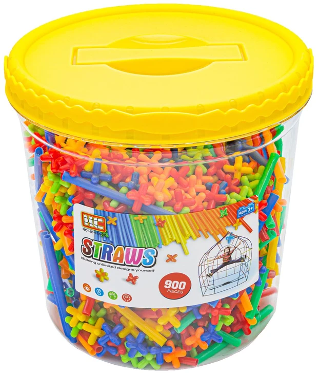 Konstrukcinės spalvotos plastikinės šiaudelės apie 900 vnt kibire