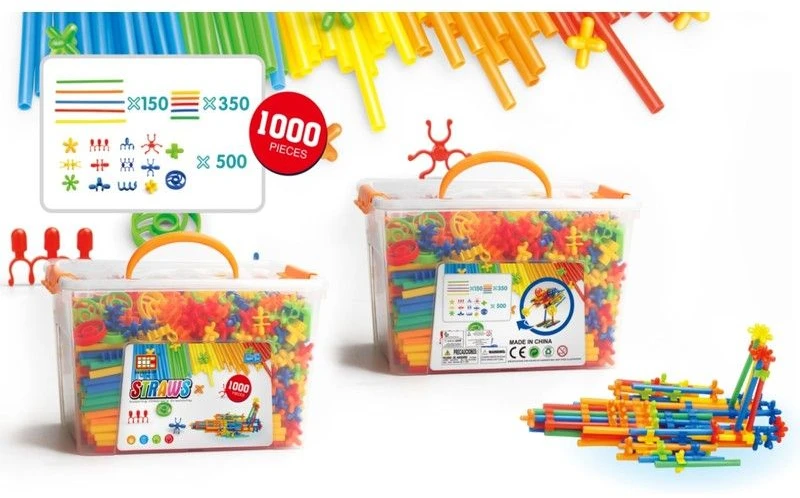 Konstruktoriaus rinkinys 1000 vnt. plastikinių šiaudelių 3D