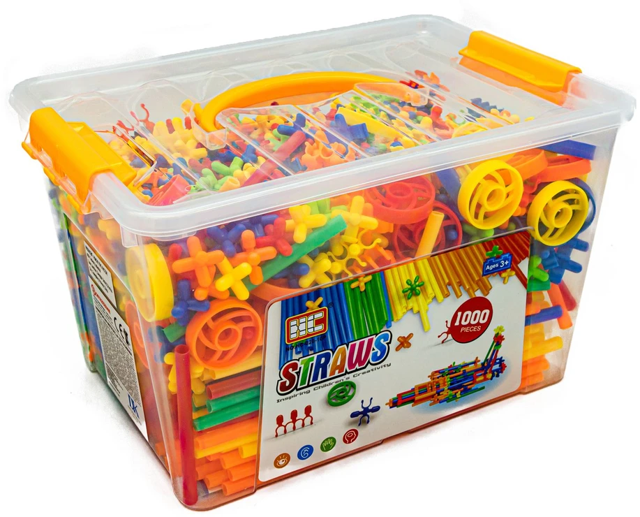 Konstruktoriaus rinkinys 1000 vnt. plastikinių šiaudelių 3D