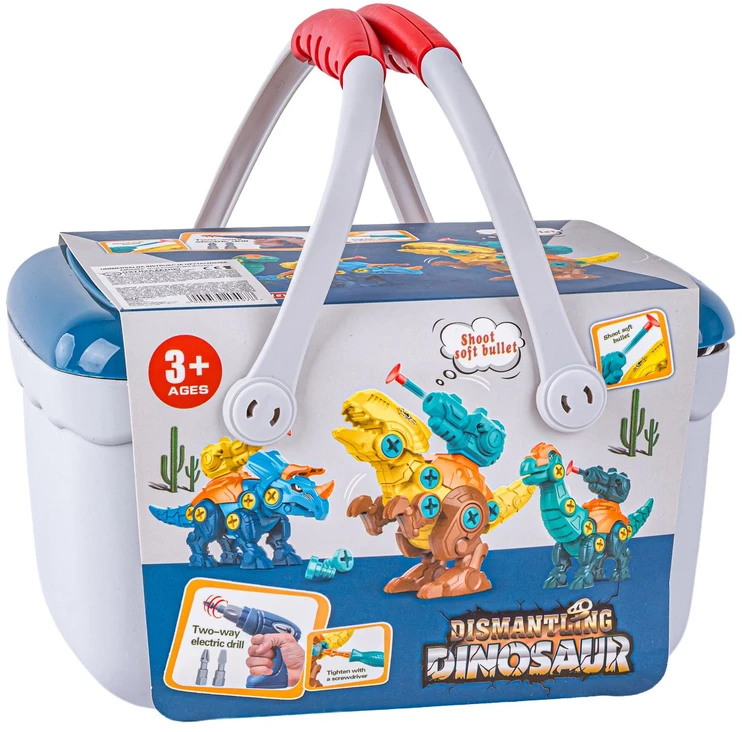 Konstruktoriaus rinkinys dinozaurai su atsuktuvu ir dėžute