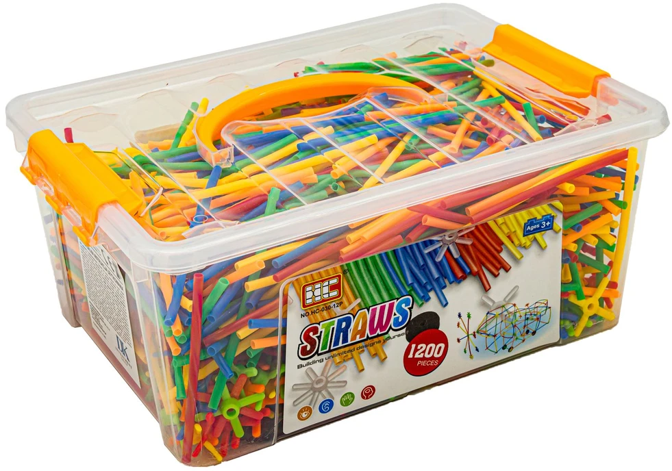 Konstruktoriaus rinkinys su 1200 spalvotų plastikinių šiaudelių