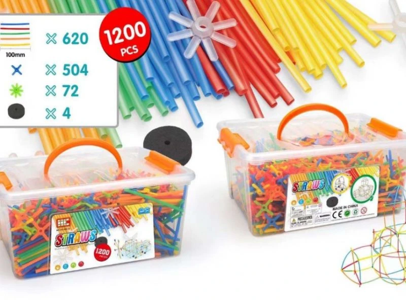 Konstruktoriaus rinkinys su 1200 spalvotų plastikinių šiaudelių